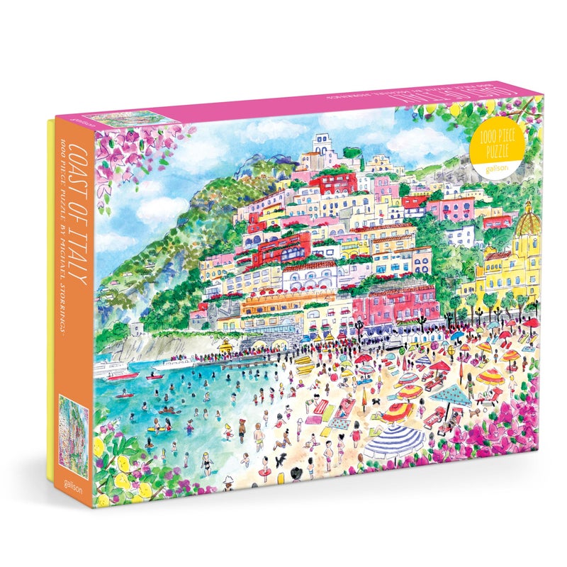 Galison Coast of Italy - 1000 Piece Michael Storrings Jigsaw Puzzle Featuring Beautiful Artwork of Positano Italy Summer Beach - Image 1